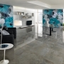 La Fabbrica: floor - Agora tiles 73x73 Lap. Ret.; wall - wallpaper Campanula Glitter Marchio AVA 